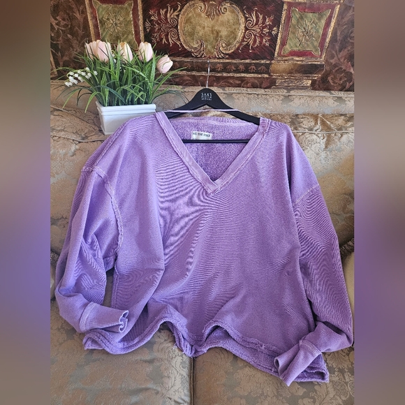 NWOT We The Free Venice V-Neck Sweatshirt In Lavender - Picture 4 of 12
